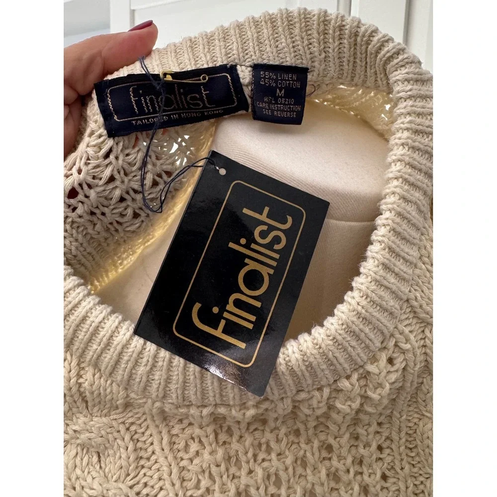 Finalist Vintage Cream Cable Knit Linen Cotton Blend Fisherman's Sweater NWT M